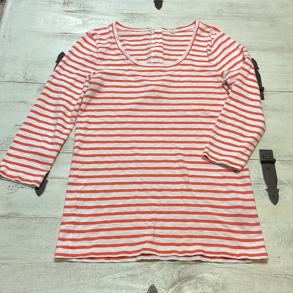 J. CREW ladies striped top, zipper on back. Orange and white. Size medium.